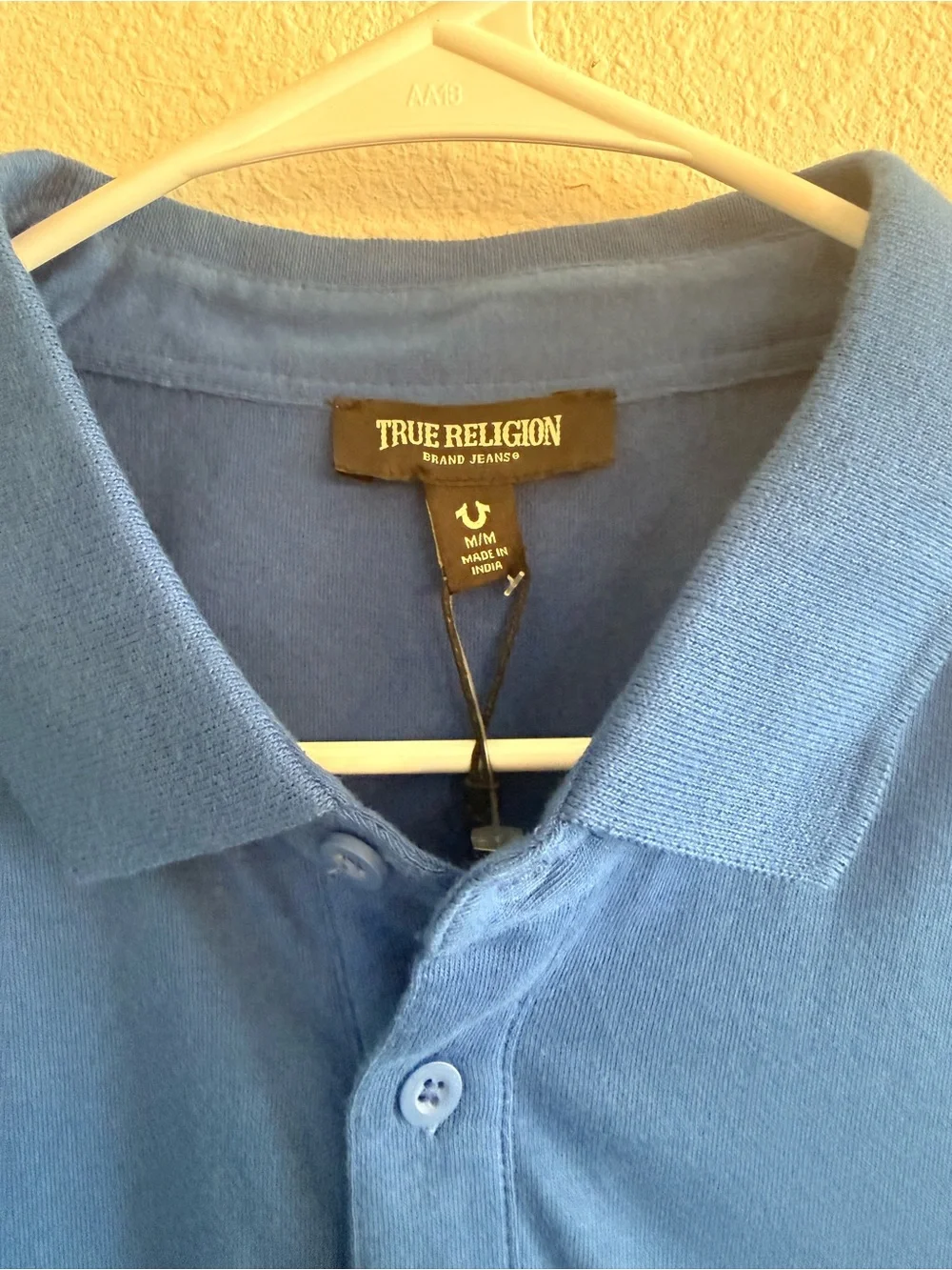 True Religion Blue Polo with Black Logo Tape Trim